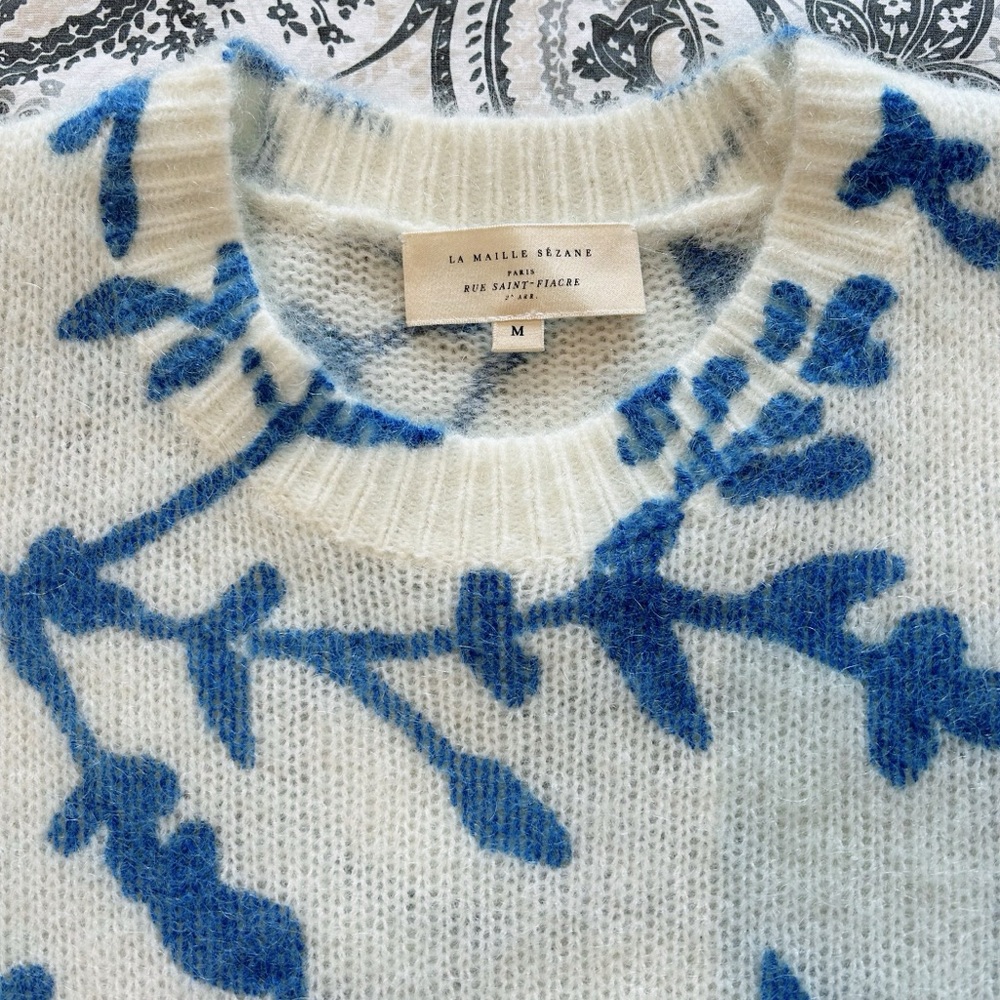 Sézane Pelagie Jumper / Floral Blue and White Sweater - Picture 4 of 9